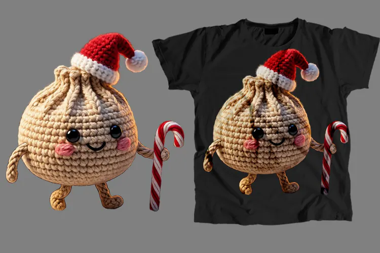 Crochet Christmas Dumpling T-Shirt PNG Santa Bao Sublimation