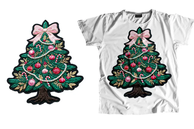 Embroidered Christmas Tree T-Shirt Sublimation PNG