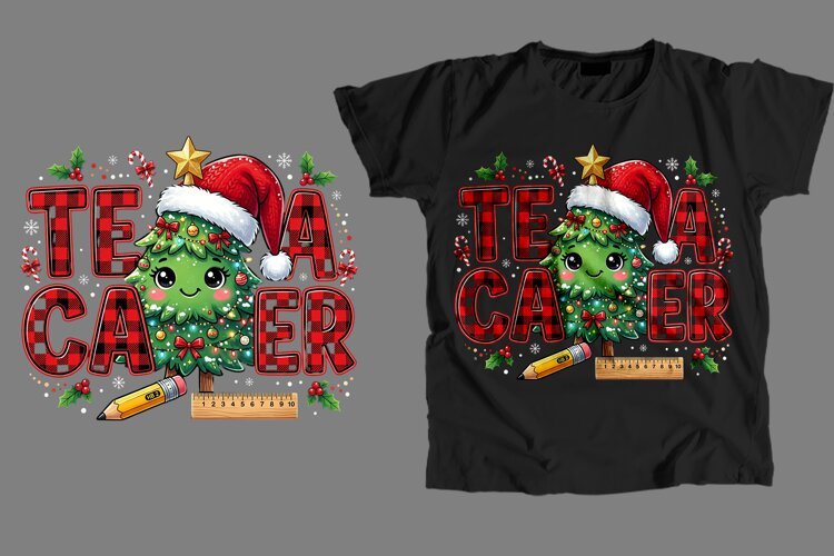 Christmas Teacher T-Shirt PNG Sublimation Design example image 1