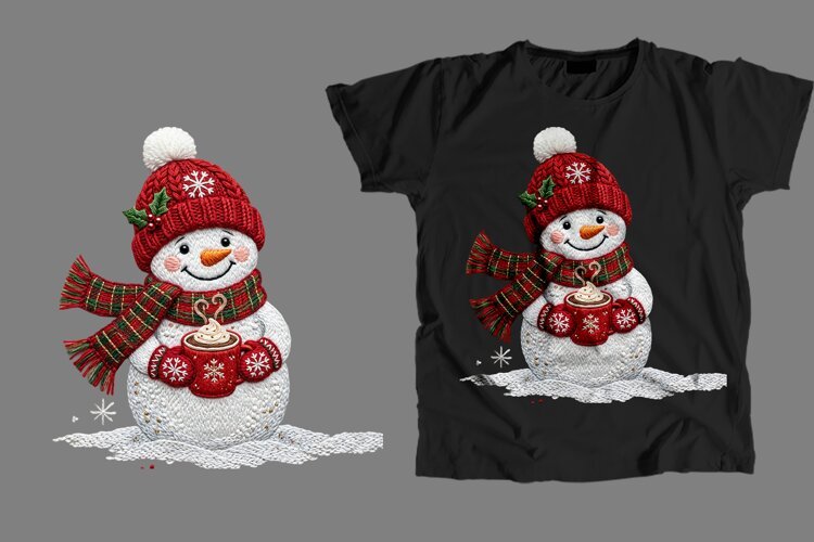 Snowman Hot Cocoa T-Shirt PNG Christmas Sublimation example image 1