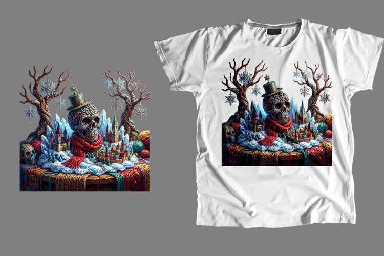 Winter Skull T-Shirt PNG Creepmas Landscape Sublimation example image 1