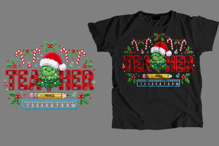 Christmas Teacher T-Shirt PNG Sublimation Design