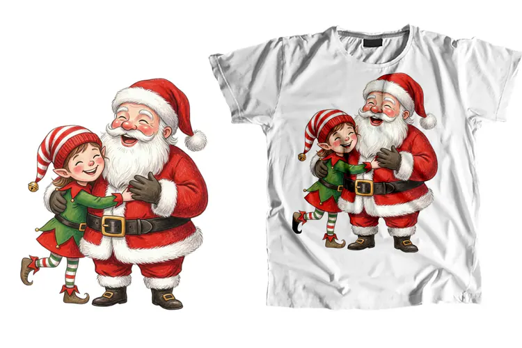 Santa and Elf Hugging T-Shirt Sublimation PNG Design