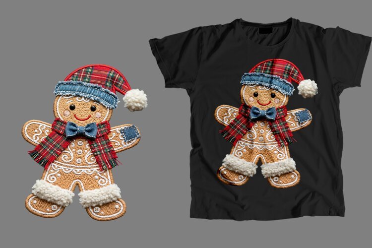 Embroidered Gingerbread Man T-Shirt Sublimation PNG example image 1