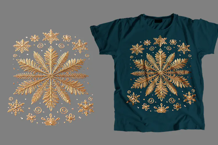 Gold Snowflake T-Shirt Sublimation PNG 300 DPI