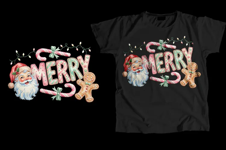 Merry Christmas Santa Gingerbread T-Shirt Sublimation PNG