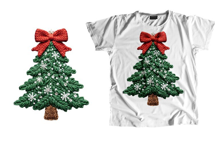 Knitted Christmas Tree T-Shirt Sublimation PNG 300 DPI example image 1