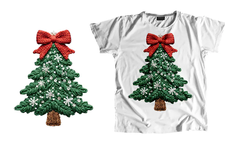 Knitted Christmas Tree T-Shirt Sublimation PNG 300 DPI
