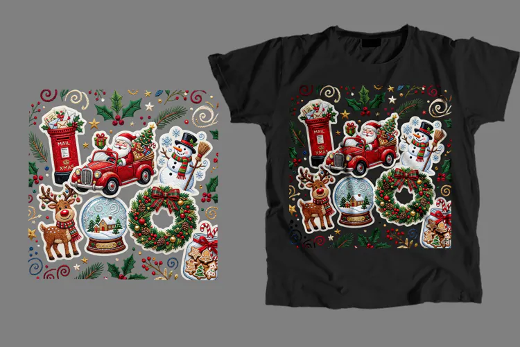Christmas Patch Pattern T-Shirt Sublimation PNG