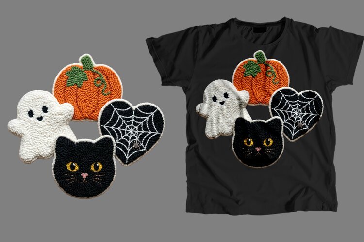 Halloween Punch Needle T-Shirt PNG 300 DPI example image 1