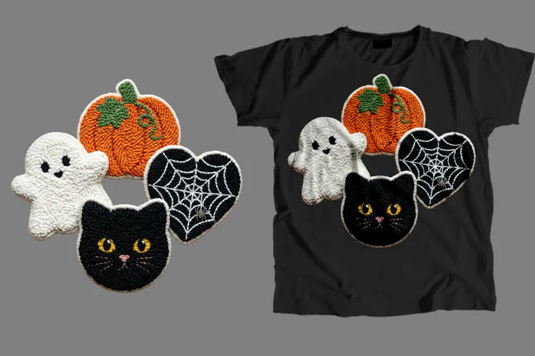 Halloween Punch Needle T-Shirt PNG 300 DPI
