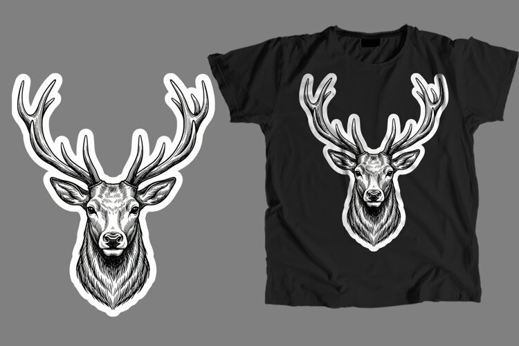 Vintage Deer Head T Shirt Sublimation PNG Design example image 1