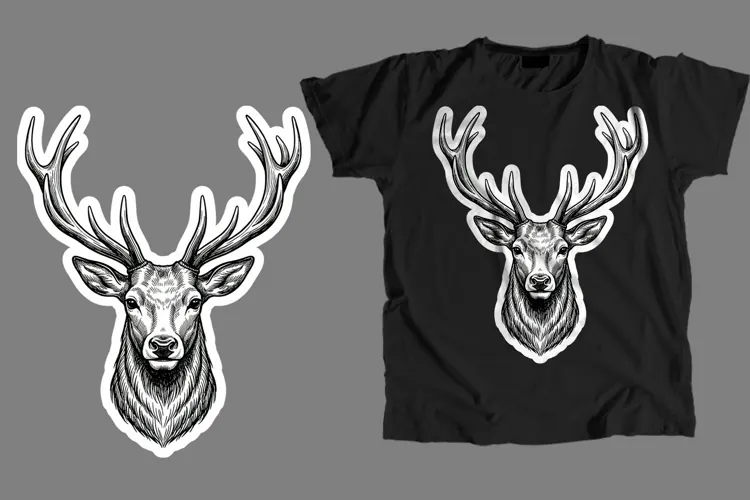 Vintage Deer Head T Shirt Sublimation PNG Design