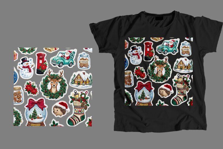 Christmas Patch Pattern T-Shirt Sublimation PNG 300 DPI example image 1