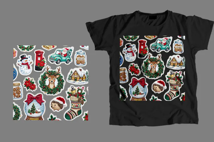 Christmas Patch Pattern T-Shirt Sublimation PNG 300 DPI