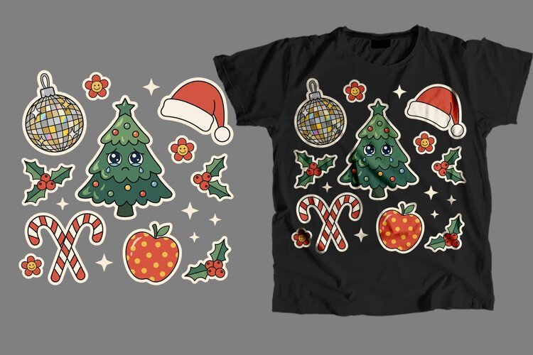 Retro Christmas T-Shirt PNG Sublimation Design example image 1