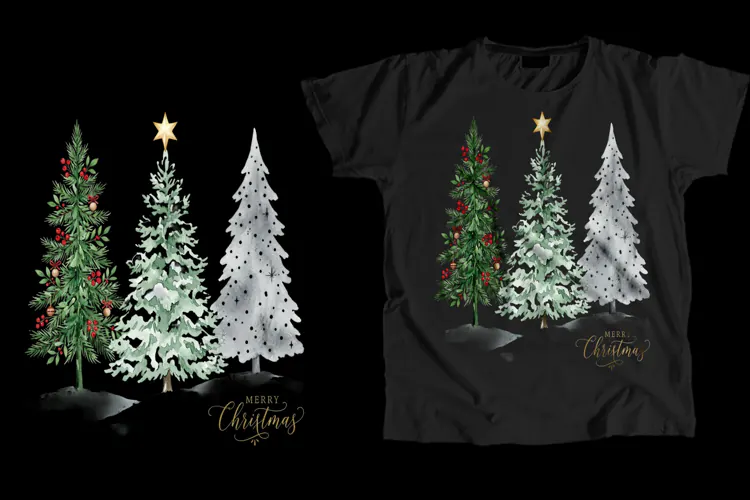 Christmas Trees T Shirt Design PNG Sublimation Graphic