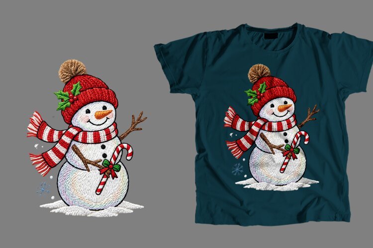 Embroidered Snowman T-Shirt Sublimation PNG 300 DPI example image 1