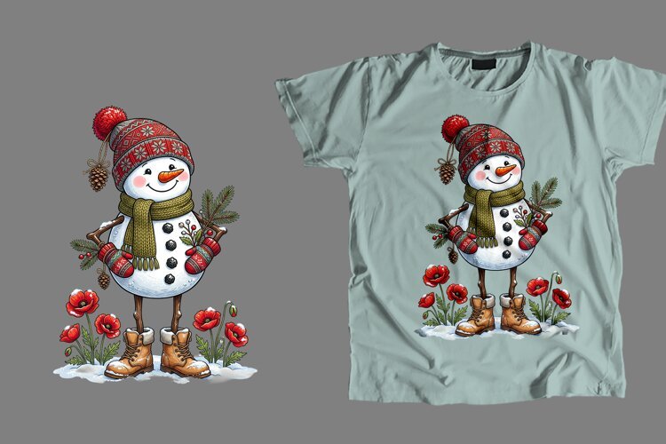Winter Snowman T-Shirt Sublimation PNG 300 DPI example image 1