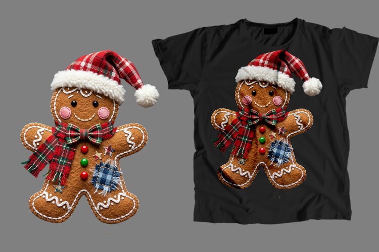 Embroidered Gingerbread Man T-Shirt PNG Design example image 1