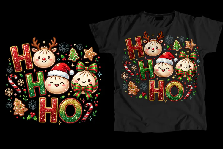 Christmas Dumpling T-Shirt PNG Ho Ho Ho Glitz Sublimation