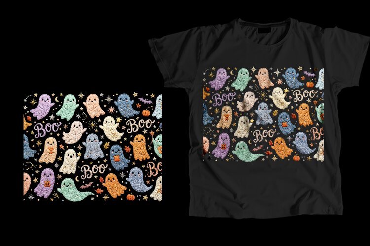 Boo Ghost Pattern T-Shirt PNG 300 DPI example image 1
