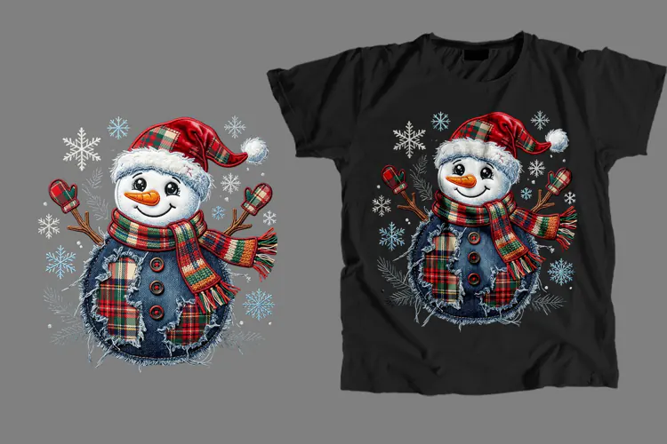 Denim Snowman T-Shirt Sublimation PNG 300 DPI