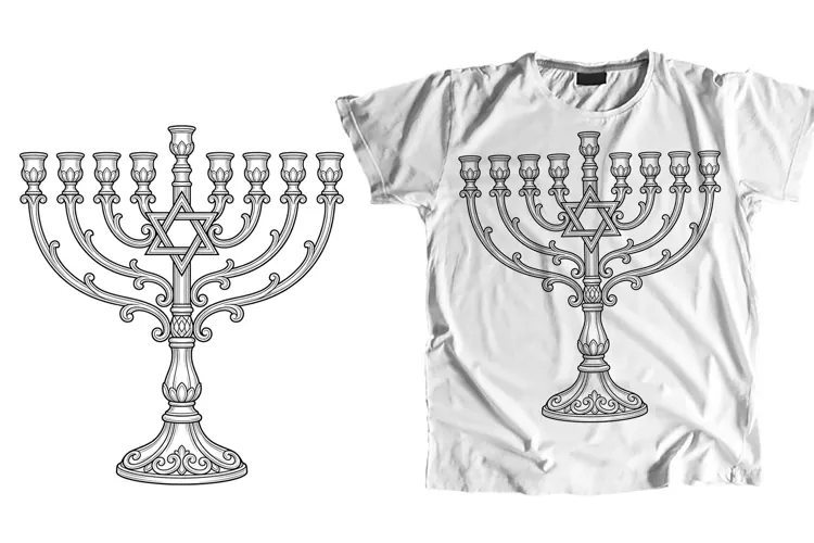Hanukkah Menorah Line Art T-Shirt Sublimation PNG