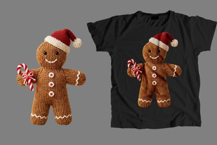 Knitted Gingerbread Man T Shirt Sublimation PNG Design example image 1