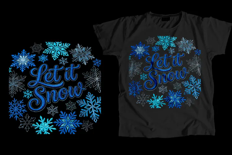 Let It Snow Embroidered Snowflake T-Shirt PNG