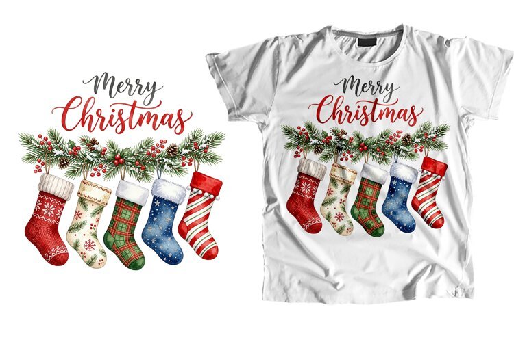 Merry Christmas Stockings T-Shirt Sublimation PNG example image 1