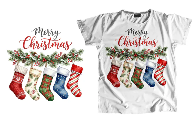 Merry Christmas Stockings T-Shirt Sublimation PNG