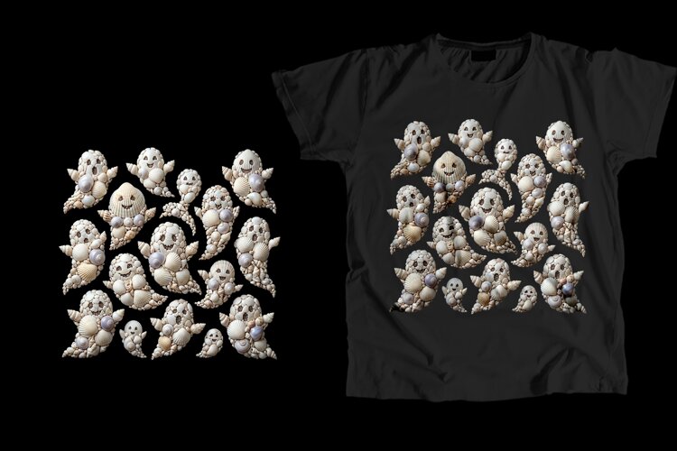 Seashell Ghost Pattern T-Shirt PNG 300 DPI example image 1