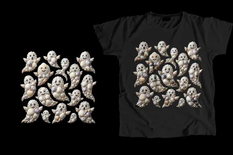 Seashell Ghost Pattern T-Shirt PNG 300 DPI