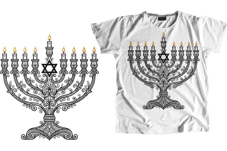 Hanukkah Menorah T Shirt Sublimation PNG Design example image 1