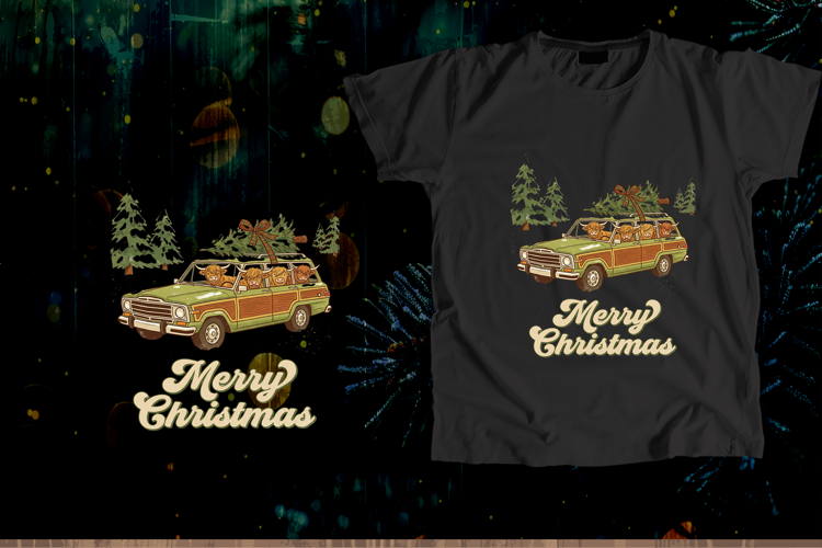 Retro Highland Cows Station Wagon Christmas Tree PNG