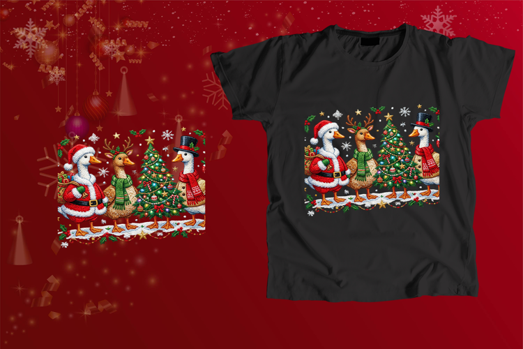 Embroidered Christmas Geese Holiday Sublimation Art