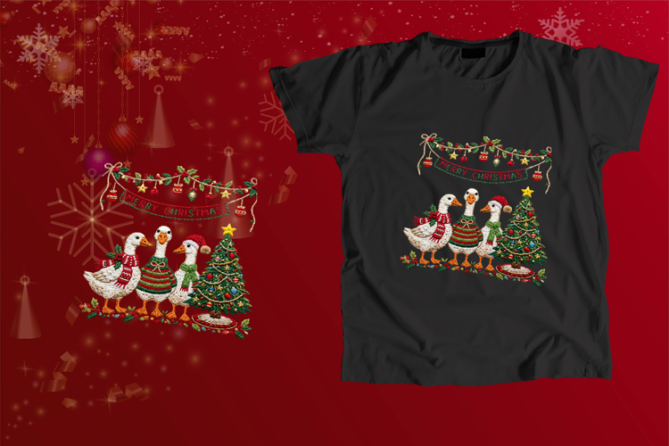 Merry Christmas Embroidered Geese Holiday Sublimation Art
