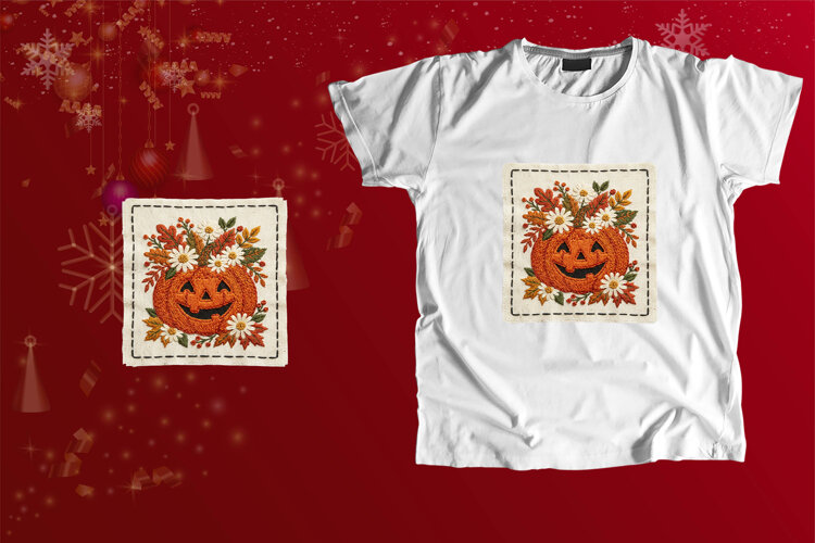 Embroidered Jack O Lantern Fall Sublimation Art example image 1