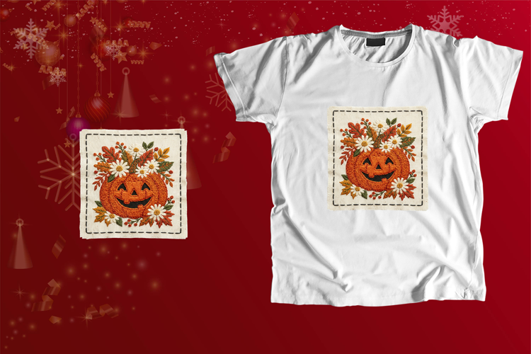 Embroidered Jack O Lantern Fall Sublimation Art