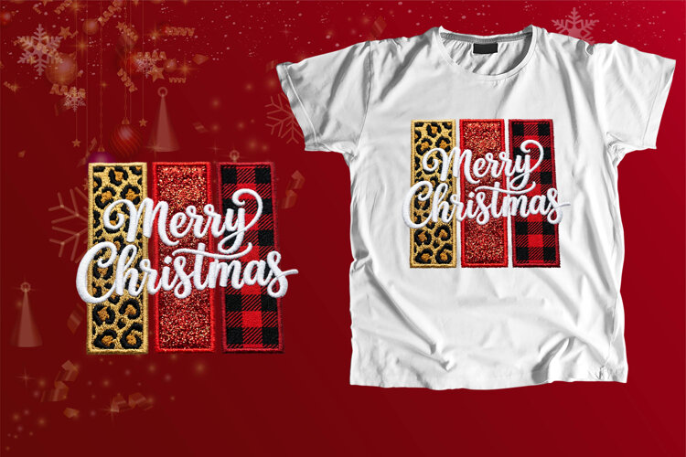 Embroidered Merry Christmas Leopard Plaid PNG example image 1