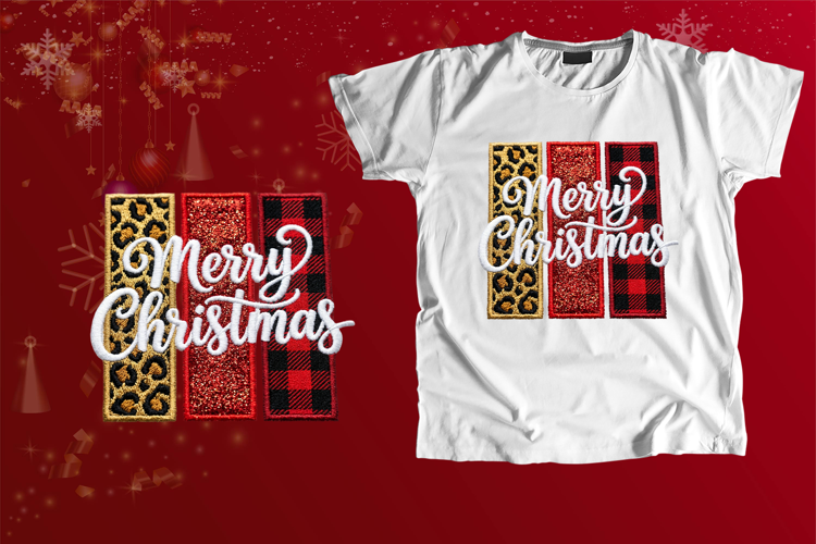 Embroidered Merry Christmas Leopard Plaid PNG