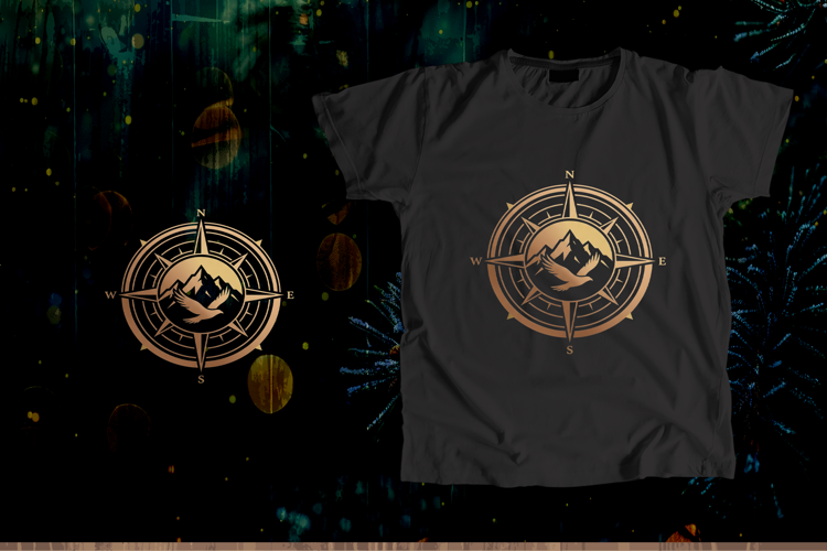 Golden Compass Mountain Eagle Vector Art
