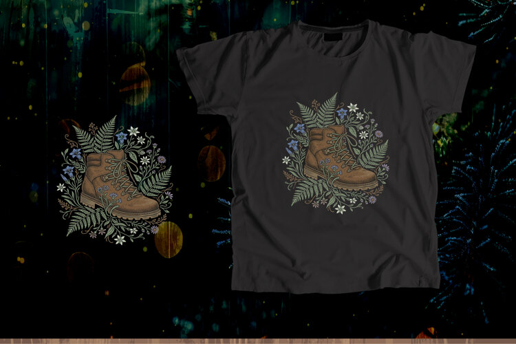 Wildflower Hiking Boot Vector T-Shirt Art example image 1