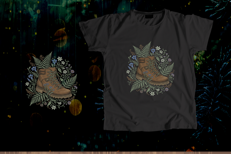 Wildflower Hiking Boot Vector T-Shirt Art