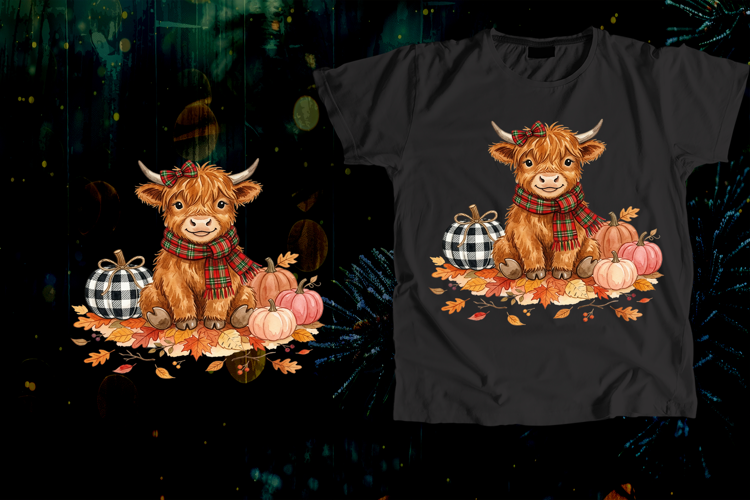 Cute Highland Cow Fall Autumn Pumpkin Scarf Art
