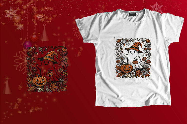 Spooky Witch Ghost Halloween Pumpkin Art example image 1