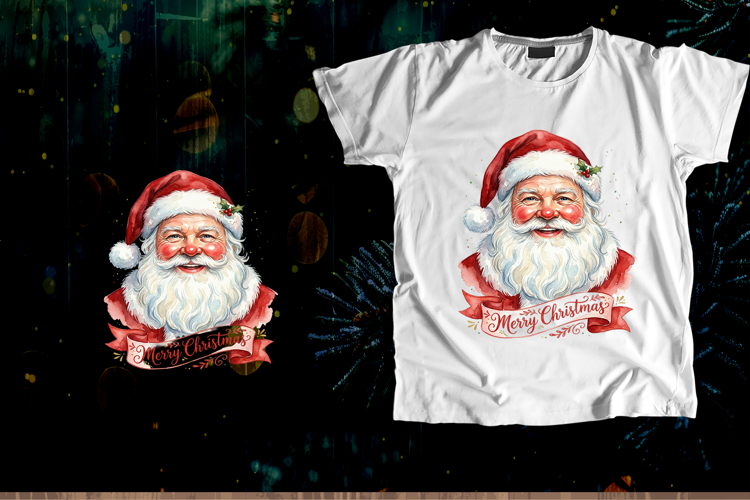 Watercolor Santa Claus Merry Christmas Art