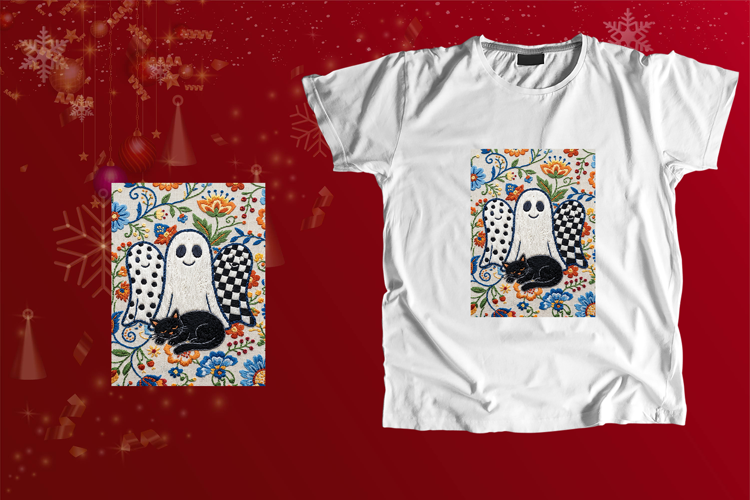 Embroidered Spooky Ghosts & Black Cat Art