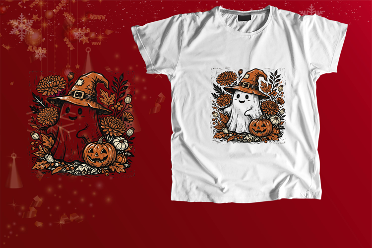 Block Print Witch Ghost Halloween Sublimation Art